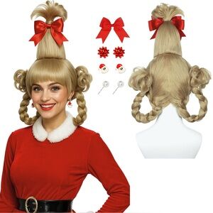 Cindy Lou Who Wig and Accessories Halloween Christmas Cosplay Blonde Grinch
